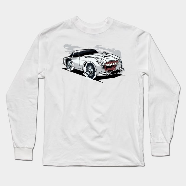 WHITE RETRO MONSTER CAR Long Sleeve T-Shirt by beanbeardy